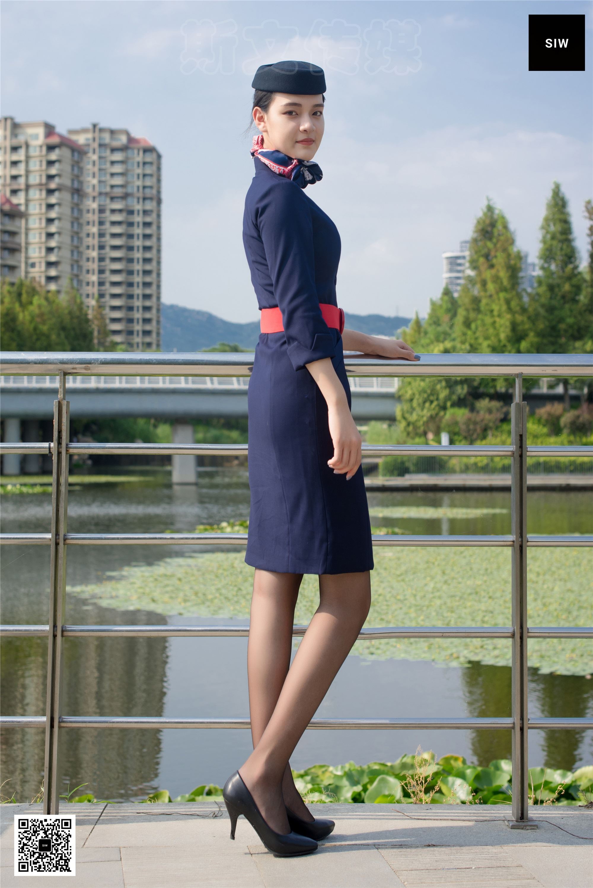 SIW斯文传媒 051 东航工装制服帽子丝巾套裙四件套 - 思琪